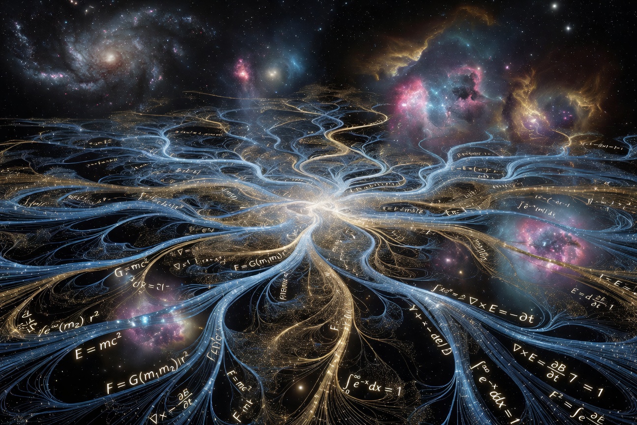A vast neural network visualization glowing in deep space, with data streams forming constellation-like patterns representing xAI's Grok model connecting to cosmic knowledge